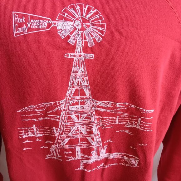 Vintage 90's Hanes Red Sweatshirt XL Rock County Cancer Society Windmill USA - Picture 5 of 6
